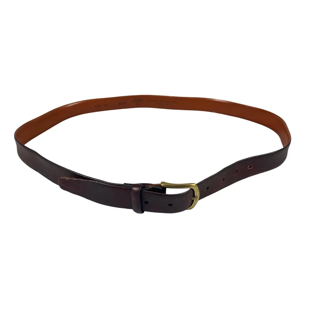 Italian Full Grain Leather Belt Burgundy Brass Buckle Size 42/105 Mens Warehouse